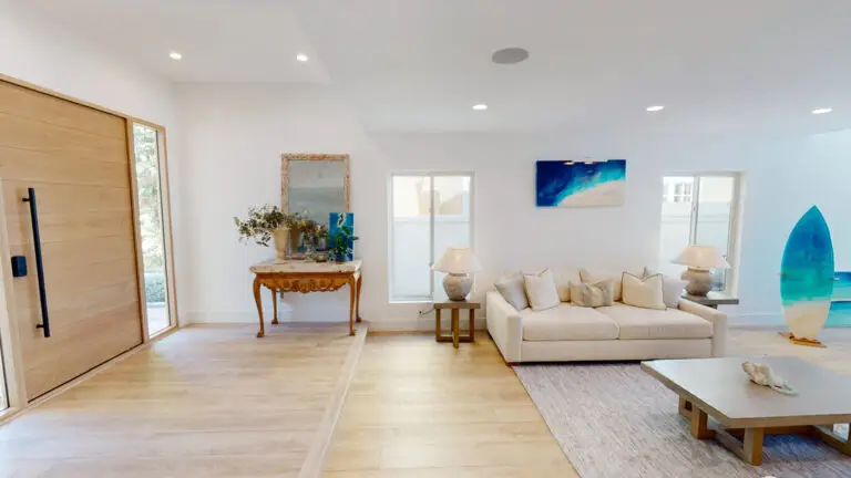 Open concept living room and entry in an Orange County home after a structural remodel